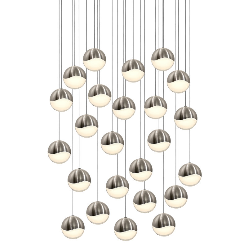Grapes 24 - Light LED Pendant, 3.75" H x 27" W x 27" D, Satin Nickel, White