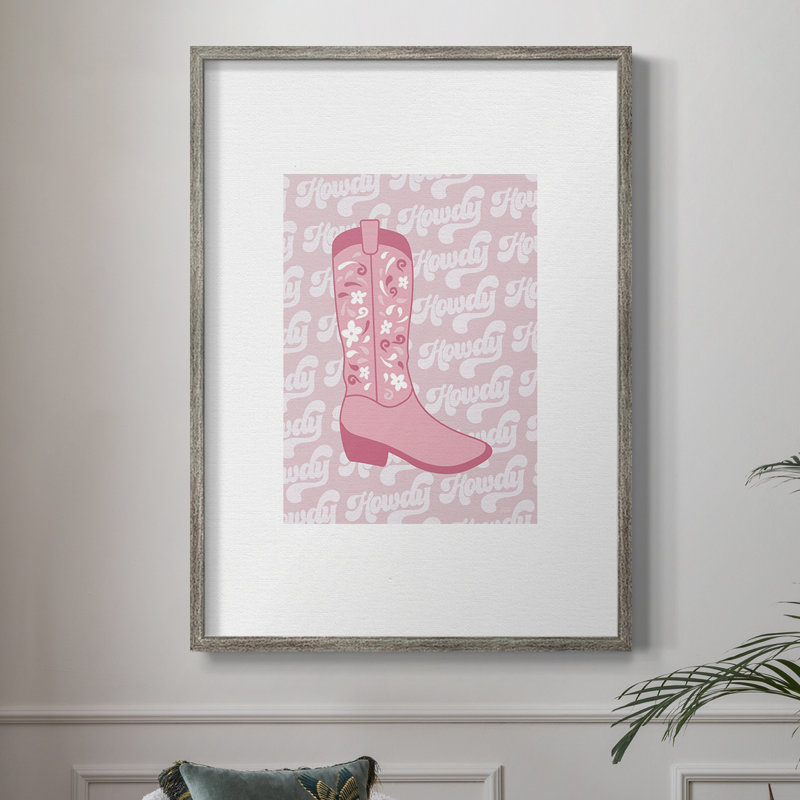 Retro Howdy Boot Framed Print - Solid Wood, 11" H x 9" W
