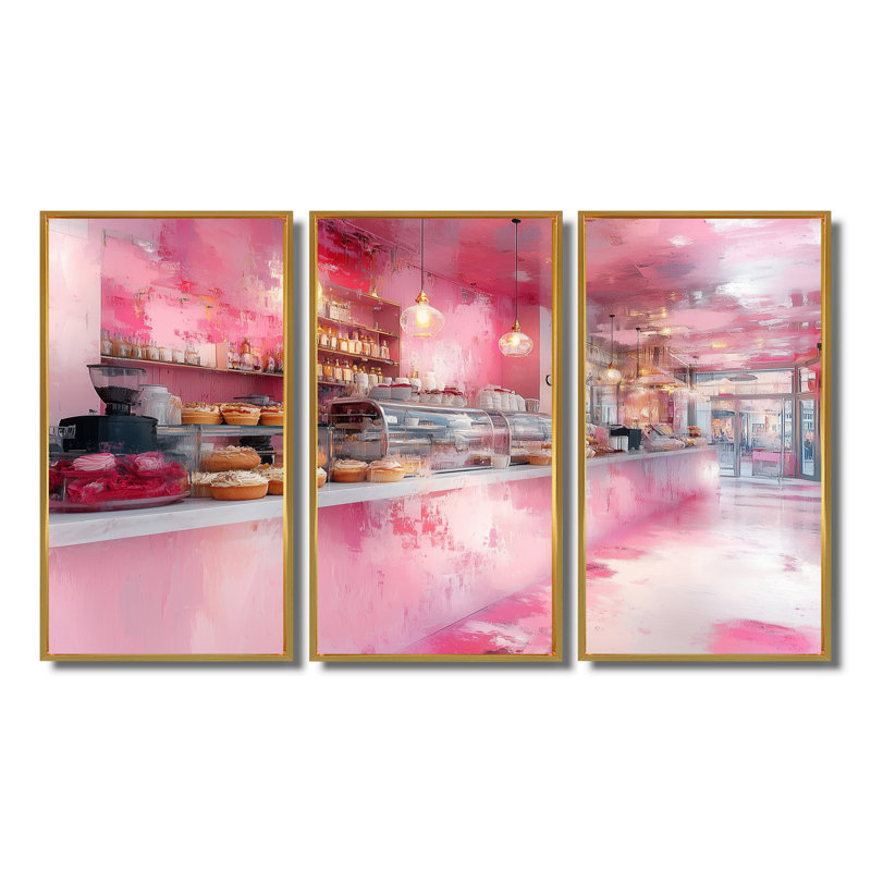 Pink Patisserie Paradise Accented With Red - Baking/Baked Goods Wall Art Print Set, 28" H x 36" W x 1" D
