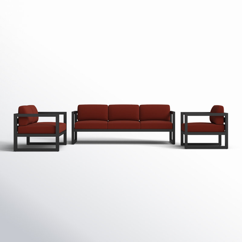 Avion 3 Piece Sofa Loveseat Set, Canvas Henna Sunbrella® Canvas, Black