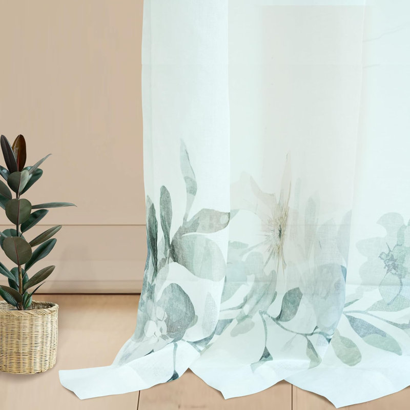 Paire de rideaux transparents Rennee Ployester, L 52 po x L 96 po, Brun/blanc/gris