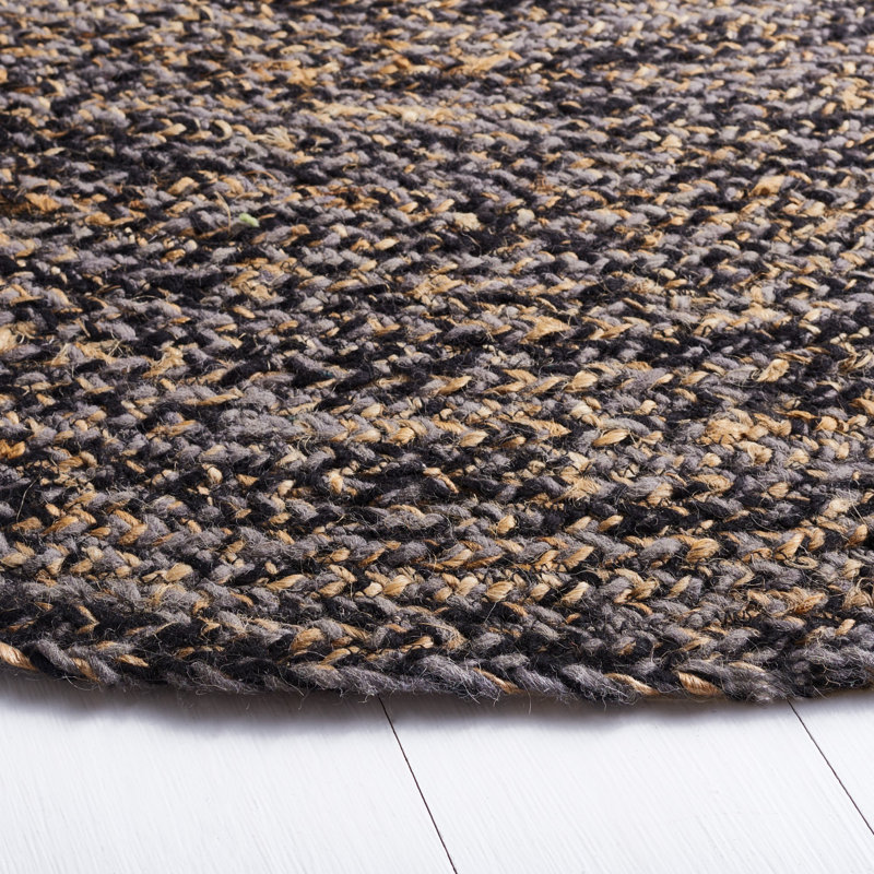 Jariell Natural Fiber Hand Loomed Wool/Jute Rug in Black/Natural, Round 6'