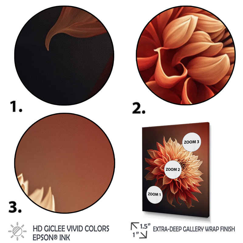 Fleur de dahlia orange III - reproduction sur toile, L 30 po x H 40 po, Toile tendue