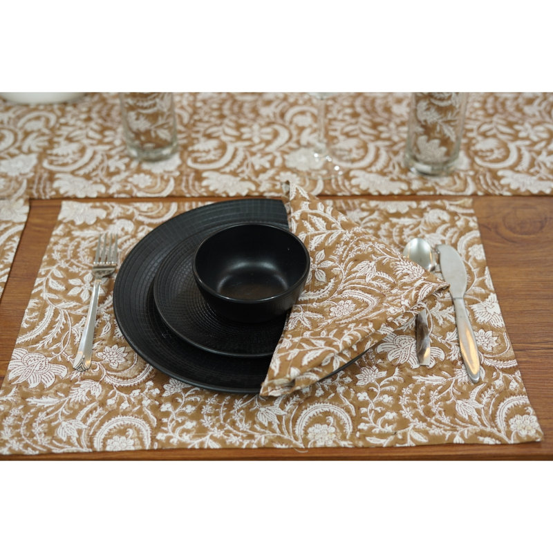 13X19 Inch Premium Handmade Block Print Placemat ? Unique Design, Kundanvan, Brown