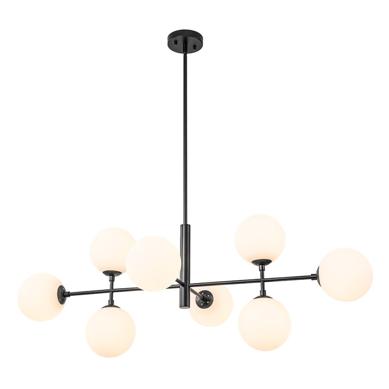 Lustre à 8 lumières Myhia, Noir, Blanc laiteux