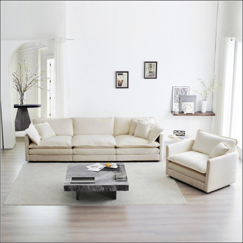 Ensemble de canapé modulaire 2 pièces, canapé 3 places et chaise simple, ensemble de canapé modulaire avec coussins