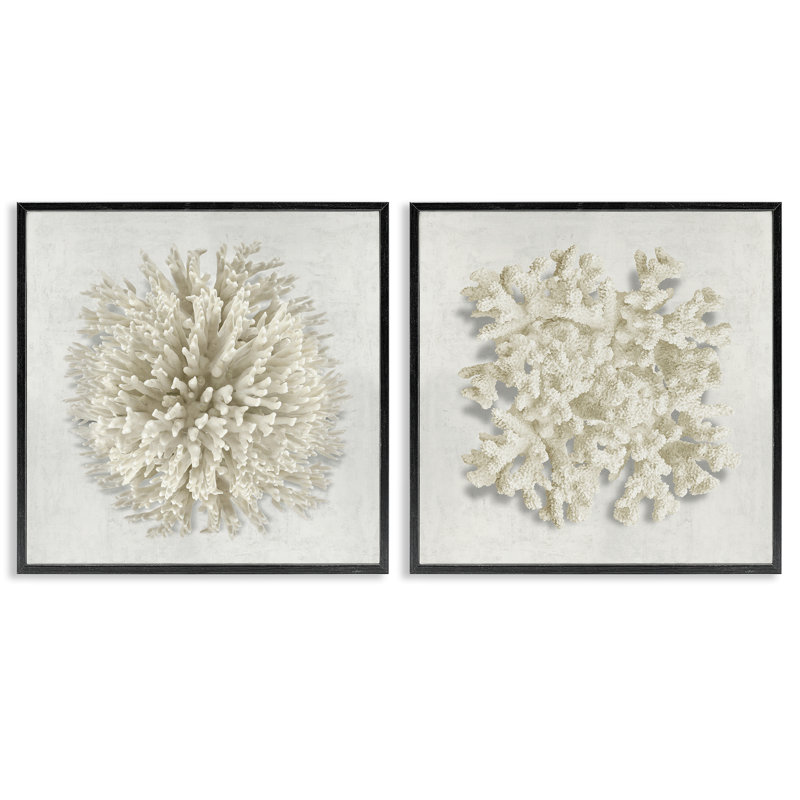 Ensemble de 2 giclées encadrées distinctes en corail naturel, design par Caroline Kelly, H 17 po x l 17 po