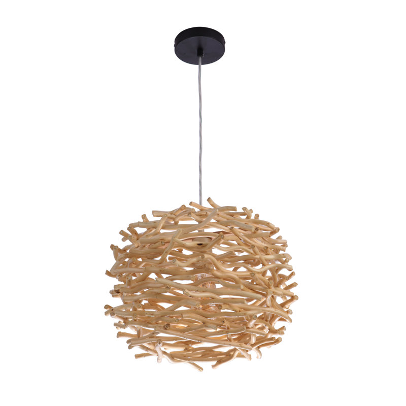 Natural Wood and Iron Indoor/Outdoor Pendant Light