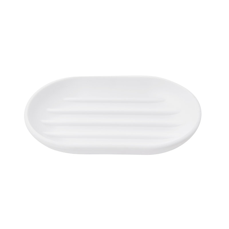 White Soft-Touch Plastic Soap Dish with Raised Ridges