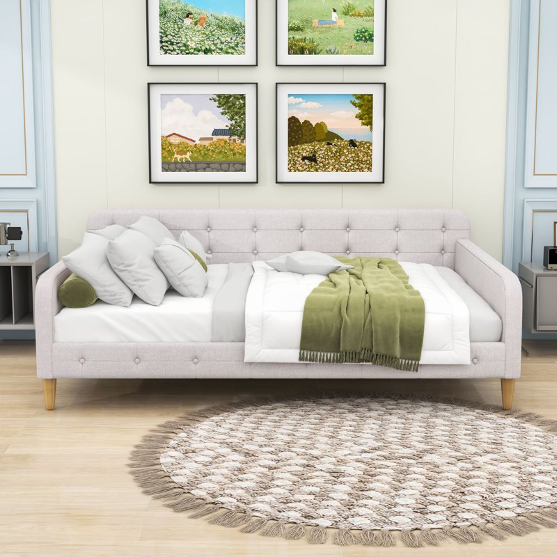Lit de jour rembourré au design polyvalent, Beige, Double