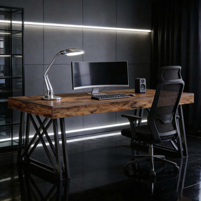 Rustic Industrial Executive Desk with X-Shaped Legs