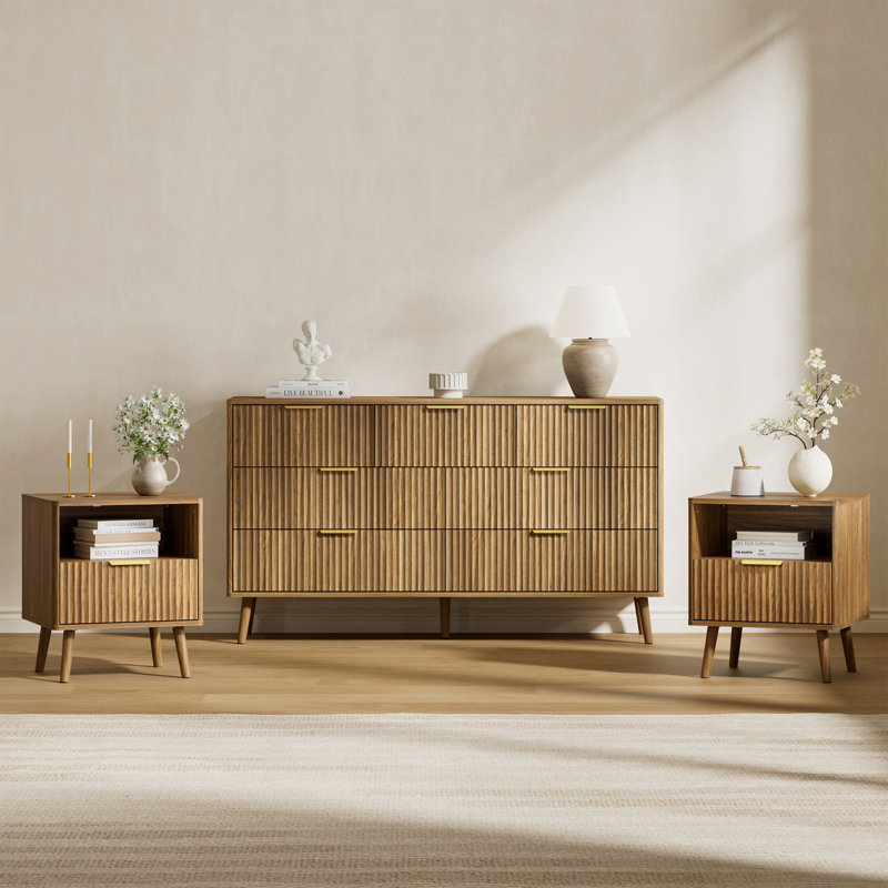 3-Piece Bedroom Set (1 Dresser + 2 Nightstands), Walnut
