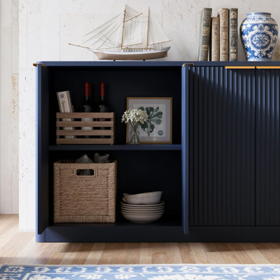 Buffet 67 po avec rangement cannelé, grand buffet avec 6 portes pour la cuisine et le salon