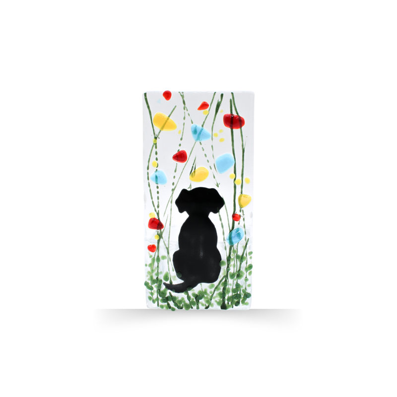 Handmade Fused Glass   Tea Light Holder   Dog   Wildflower