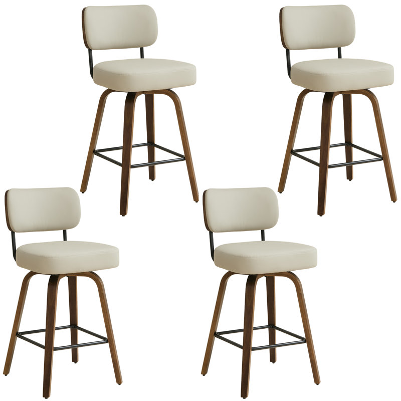 Tabouret de bar pivotant 30 po avec structure en bois courbé au fini noyer, Gris, 4