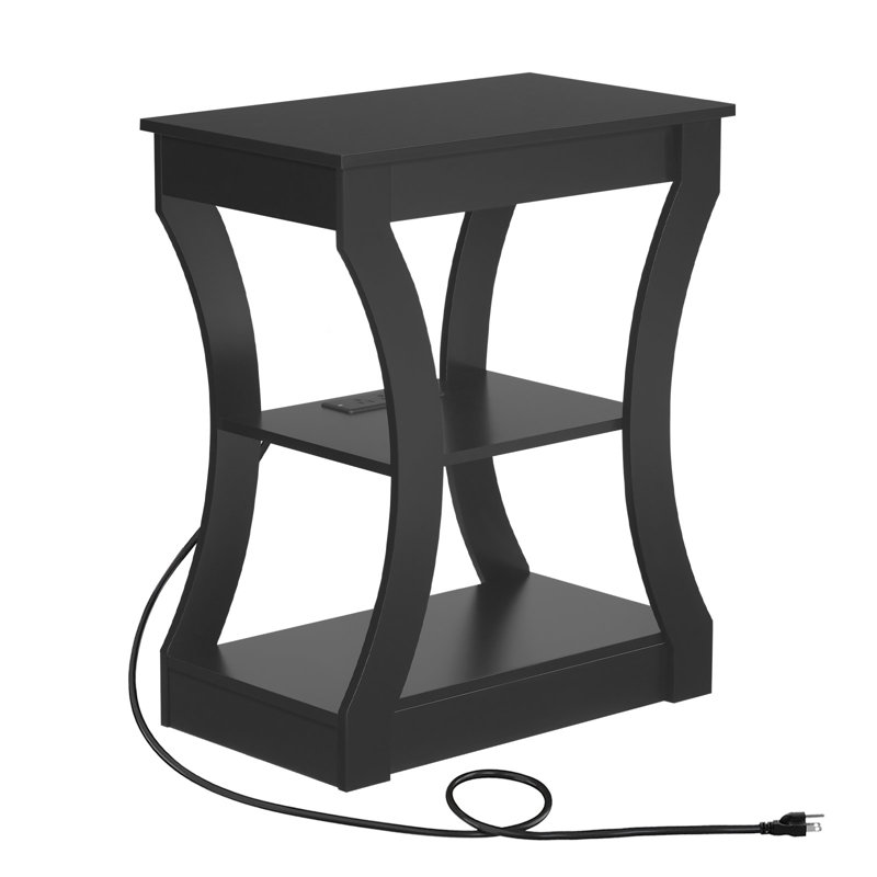 Table de bout 23,6 po avec station de charge et ports USB, table de chevet à 3 niveaux avec prises et rangement, pour salon, chambre à coucher