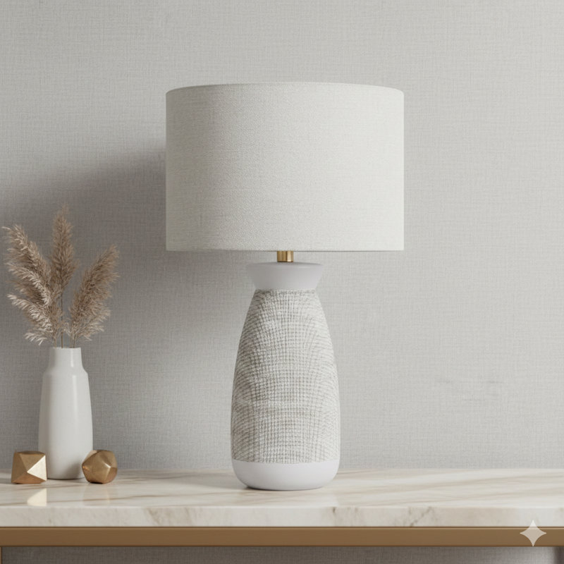 Lighting, H 27 po, lampe de table, céramique grise, abat-jour gris, contemporain