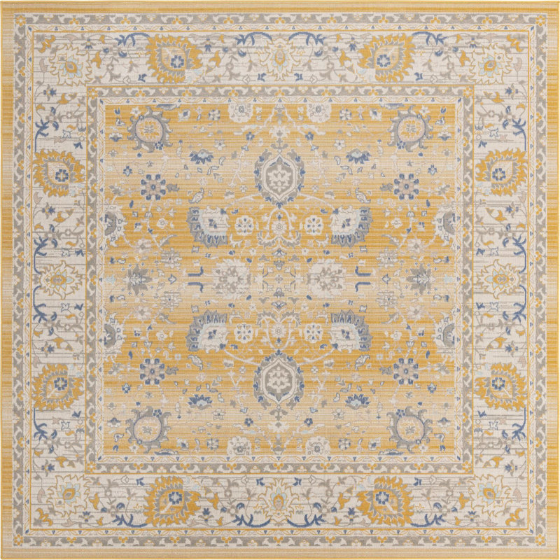 Tapis oriental toscan jaune Xion, Carré 8 pi