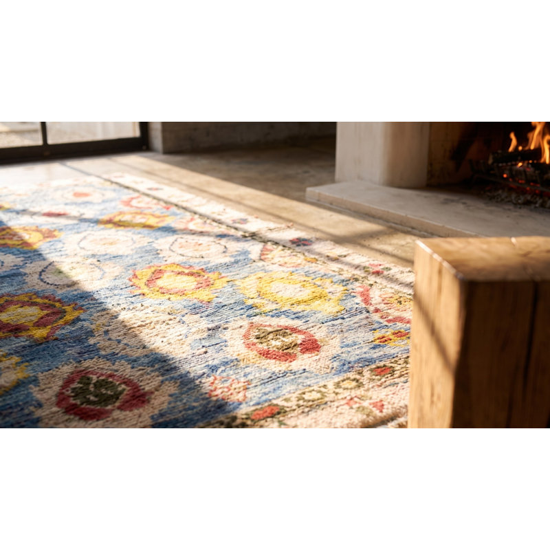 Decorative Sky Blue Color Antique Tribal Allover Design Cotton Area Rug