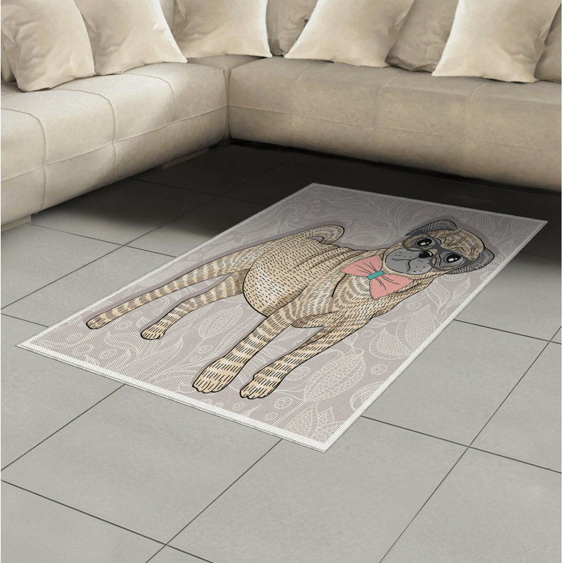 Pug High Density Long Fiber Poly Threads Decorative Area Rug Carpet, Rectangle 2'7" x 5'