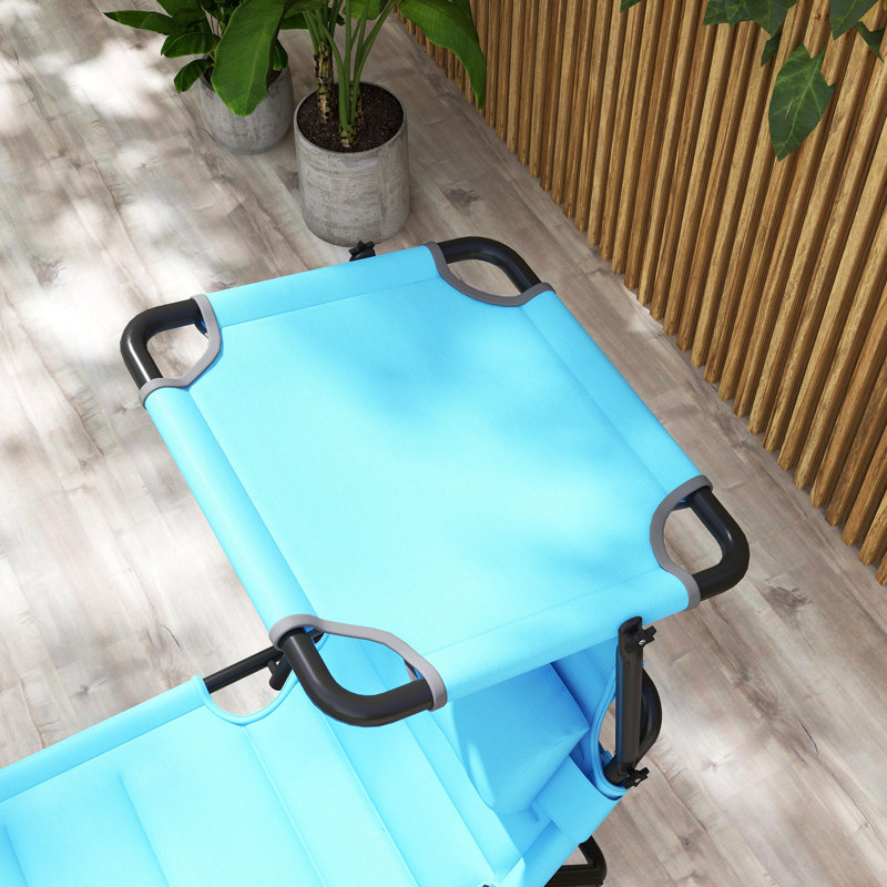 Adjustable Folding Lounge Chair With Cushion, Sunshade Roof, Pillow & - Blue For Beach, Camping, Hiking Camping Sun Chaise Outdoor Enthusiasts
