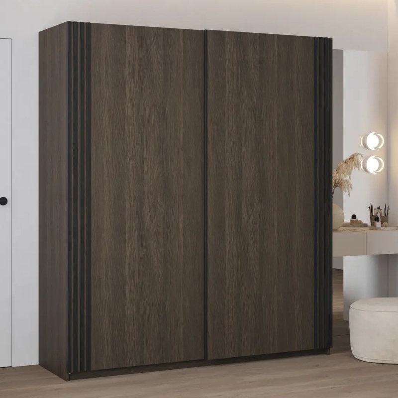 Dunin Sliding Door Wardrobe 180cm - Spacious Wooden Look Storage with Shelves & Rail, Oak