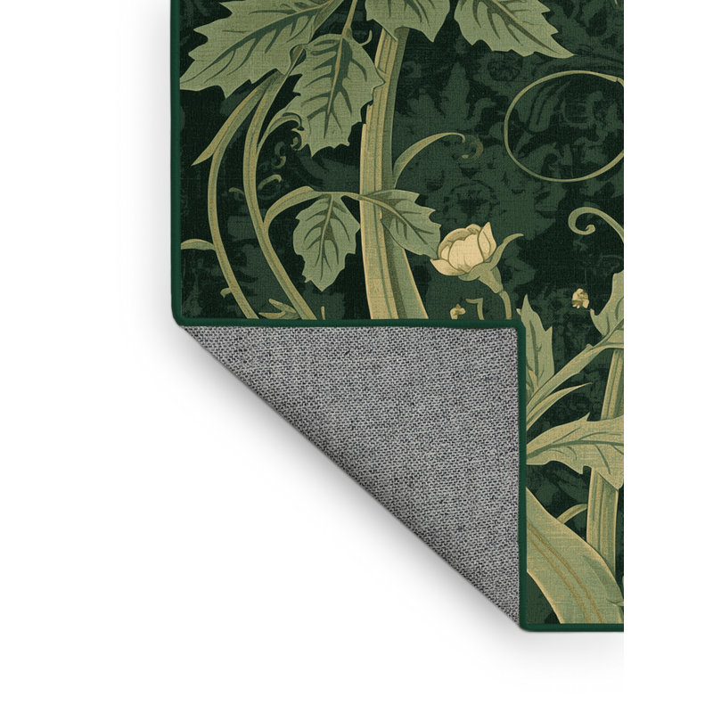 Tapis floral orné traditionnel lavable à la machine Osiyo - Reliure verte, 8 x 12