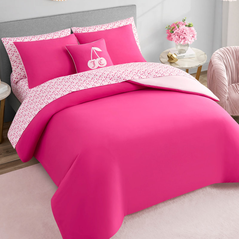 Juicy Couture Cherry Pink Reversible Bed-in-a-Bag Set, Queen