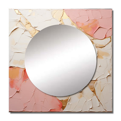 Jahkayla - Pink White Minimalism Poteries Abstract Spirals Square Mirror Wall Art For Bathroom