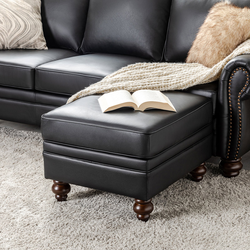 Blanchett Genuine Leather Ottoman, Black