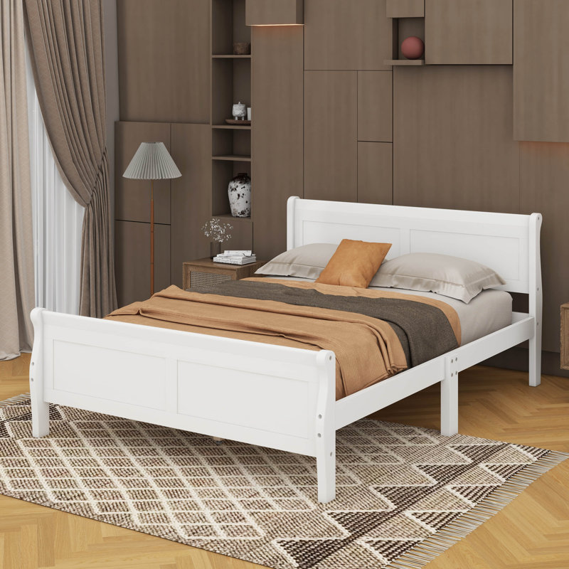 Lit plateforme en bois avec tête de lit, Blanc, Grand lit