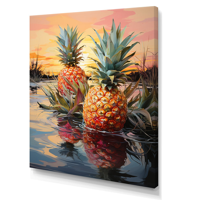«Sunny Pineapple Serenade Lakeside», reproduction sur toile, Toile tendue, H 32 po x l 16 po x P 1 po