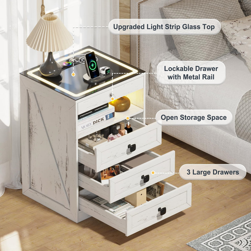45cm W Manufactured Wood Bedside Table
