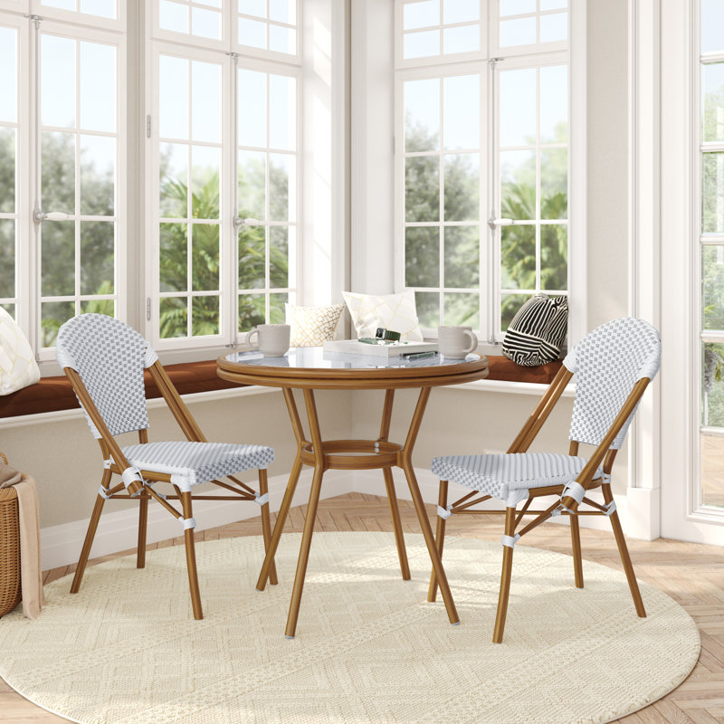 Rylan Indoor/Outdoor Commercial Bistro Set with Table and Chair, Brown/White, 3 Pieces: Table, 2 Chairs