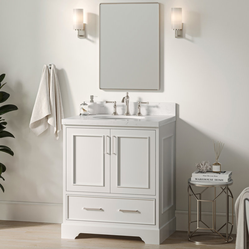 30.25'' Single Bathroom Vanity with Carrara Quartz Top, White