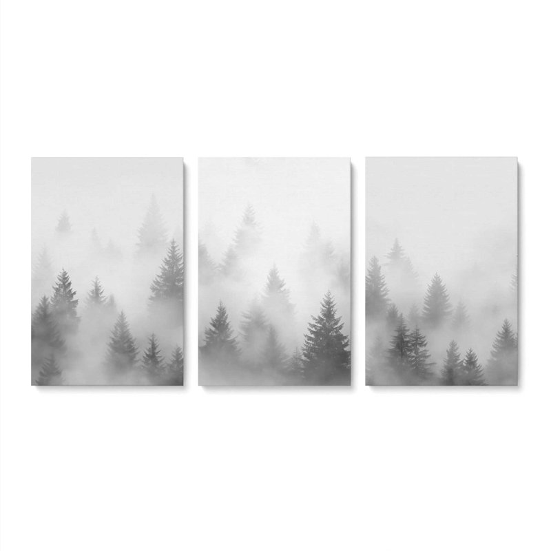 Foggy Echoes, ensemble de 3 toiles encadrées, H 36 po x l 72 po x P 1,25 po, Toile tendue