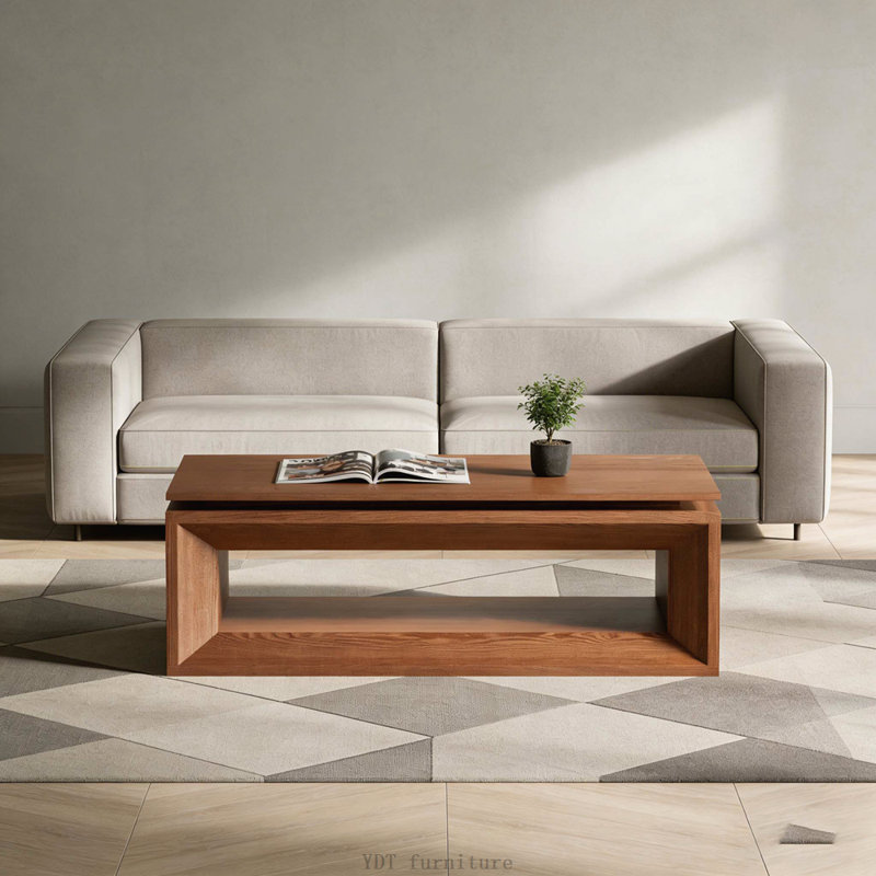 43.3" Lift-top Coffee Table with Storage, Solid Wood Veneer, Adjustable Height, Walnut, Walnut