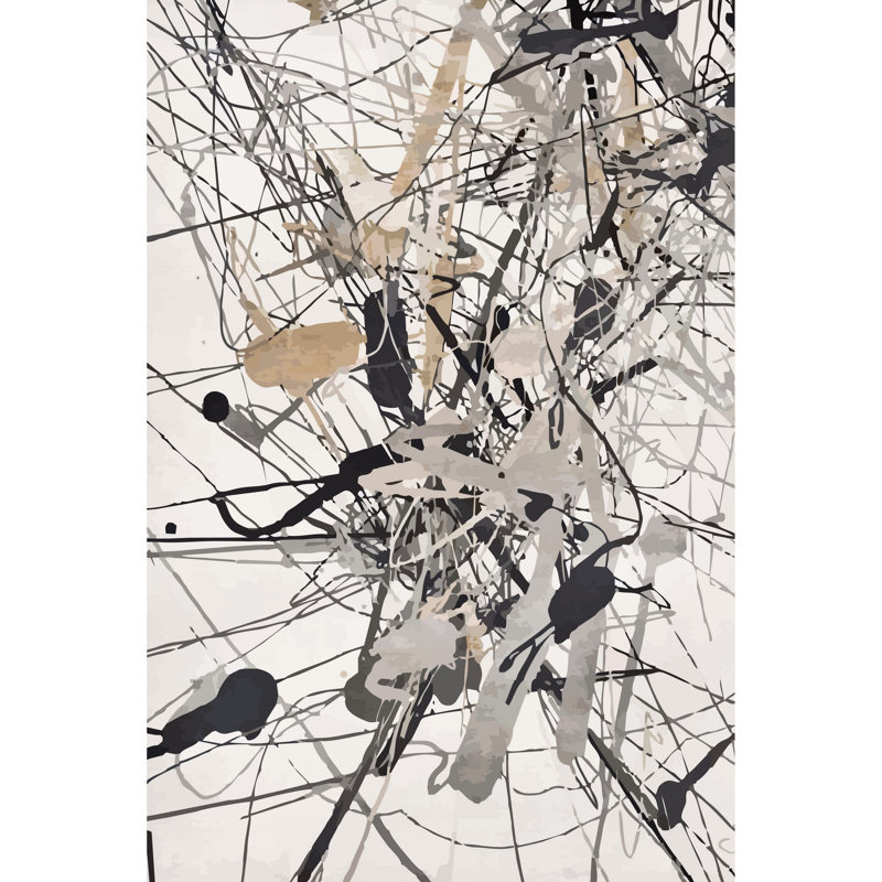 Tapis abstrait en jute tissé à la machine en noir / gris / blanc, Rectangle 4 pi 11 po x 7 pi 7 po