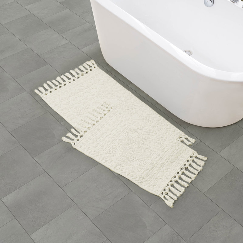 French Connection Dekker 100% Cotton Bath Rug Set, Ivory