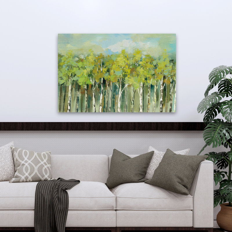 Cimes d'arbre April - bouleau abstrait bleu-brun, H 48 po x l 32 po