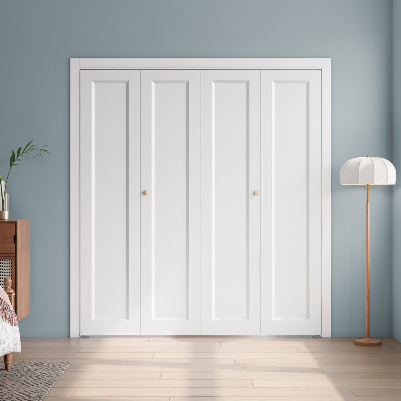 Porte pliante en bois manufacturé à 1 panneau apprêté blanc avec ensemble de quincaillerie, 72 po x 80 po, 2