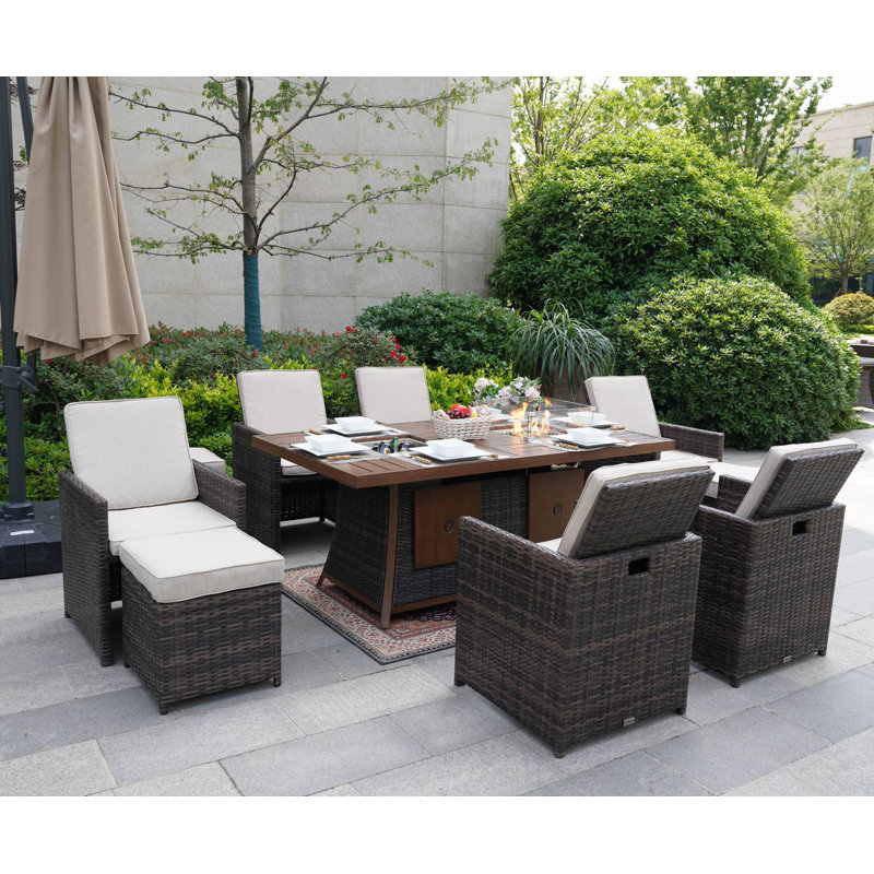 10 - Person Wicker Patio Dining Set with Rectangular Table , Cushions Included