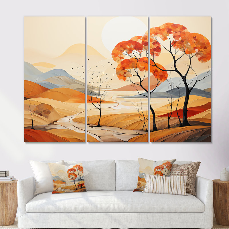 Serene Autumn Lansdcape - Ensemble de décorations murales paysage abstrait, H 28 po x l 36 po x P 1 po, Toile tendue