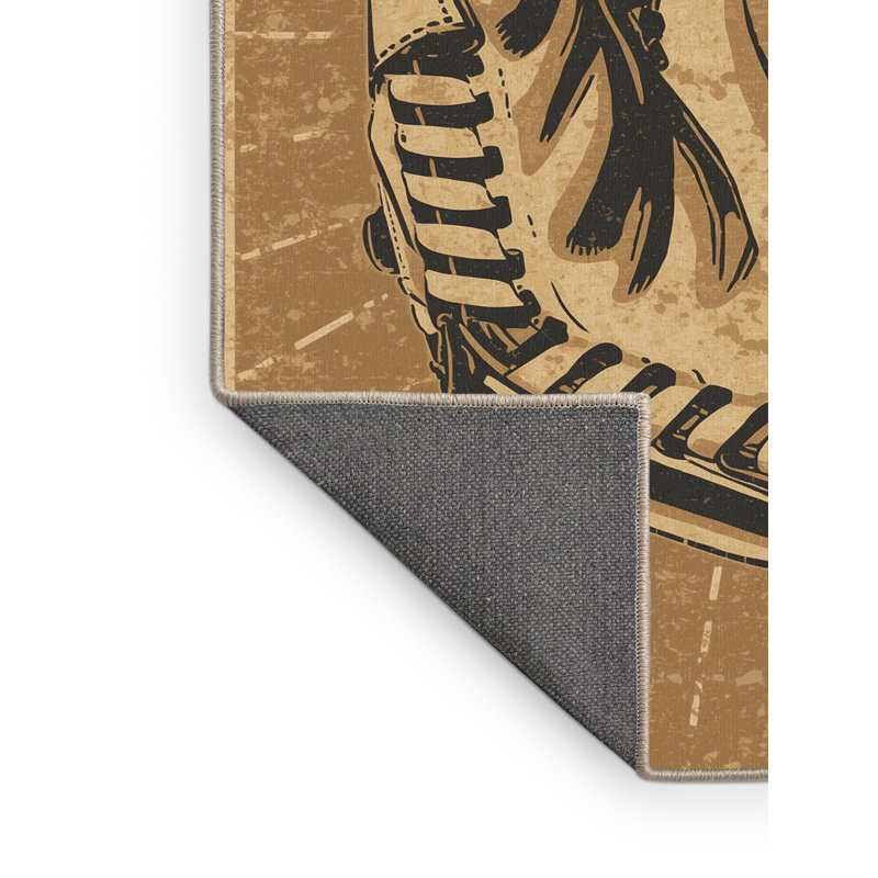 Tapis moelleux et moelleux de style baseball rétro avec attrait de gant de baseball en brun - beige, 6 X 9