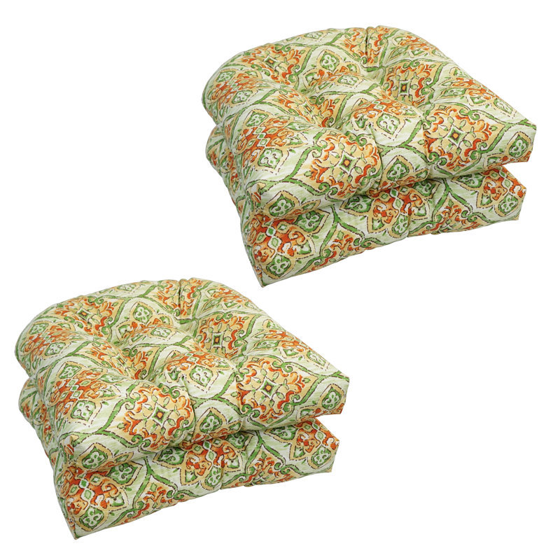 Outdoor 5'' Seat Cushion, Light Green/Orange