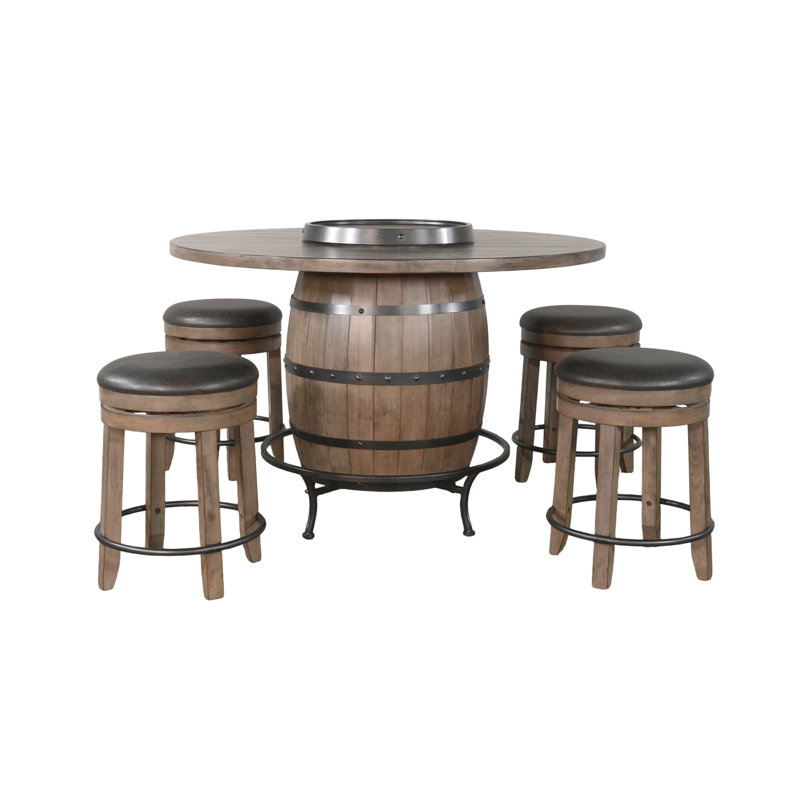 54" Round Wine Barrel Pub Table Set, Brown