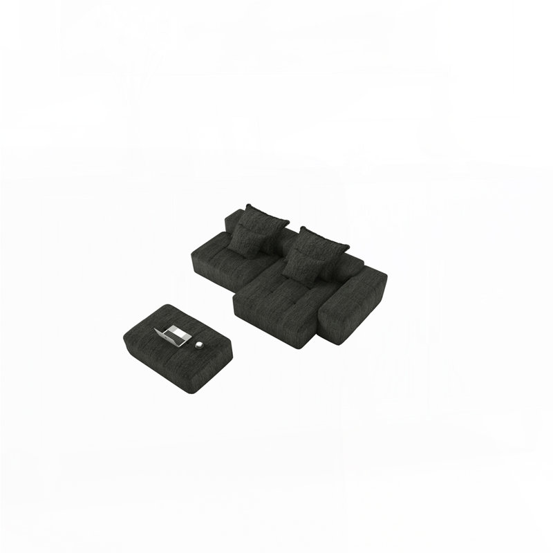 Modern Sectional Sofa, 4, Black Chenille