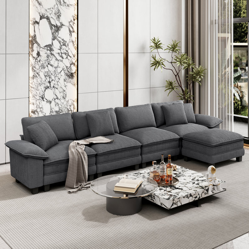 Canapé modulaire de 158 po avec repose-pieds modulaire avec repose-pieds en L surdimensionné et accoudoirs larges amovibles