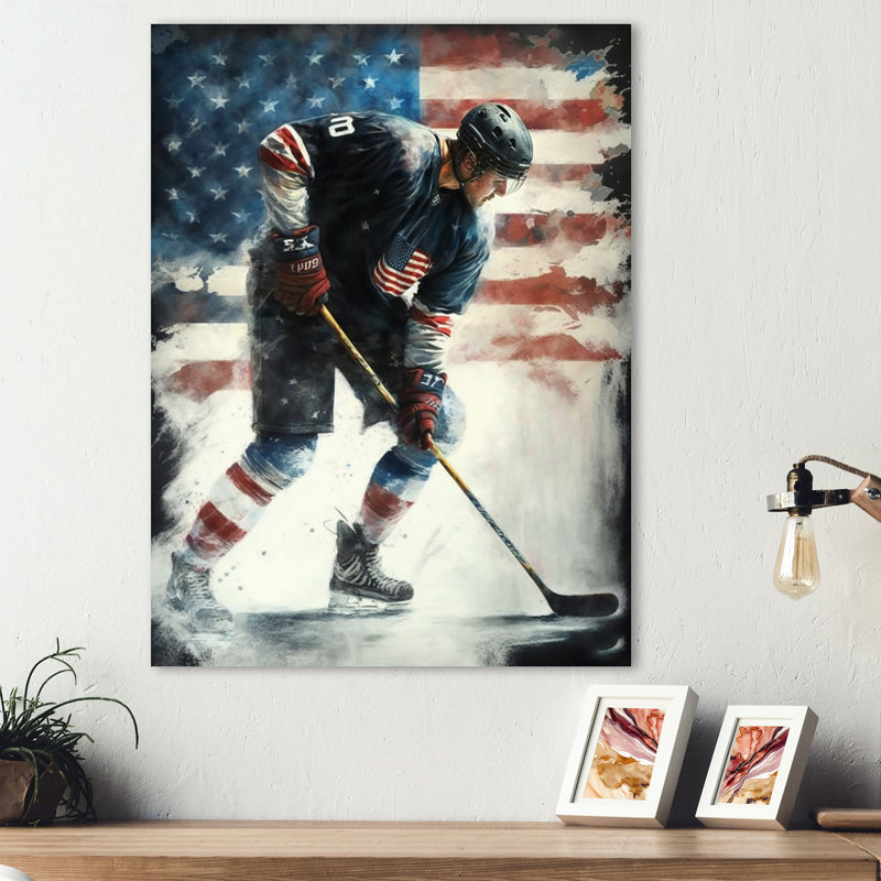 Joueur de hockey sur glace I - impression sur cadre sans cadre, H 40 po x l 30 po x P 1 po