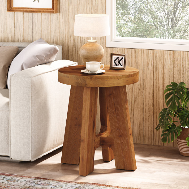 Solid Wood Pedestal End Table